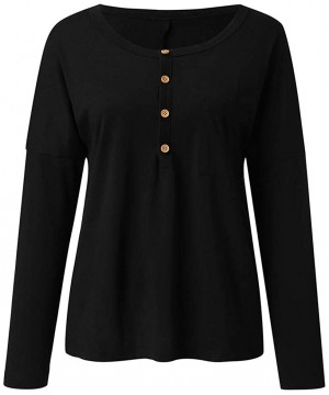 Tops Women's Fashion Loose Casual Brief Cool Top V-Neck Full Sleeve Button Blouses - Black - C218WZRWIUE