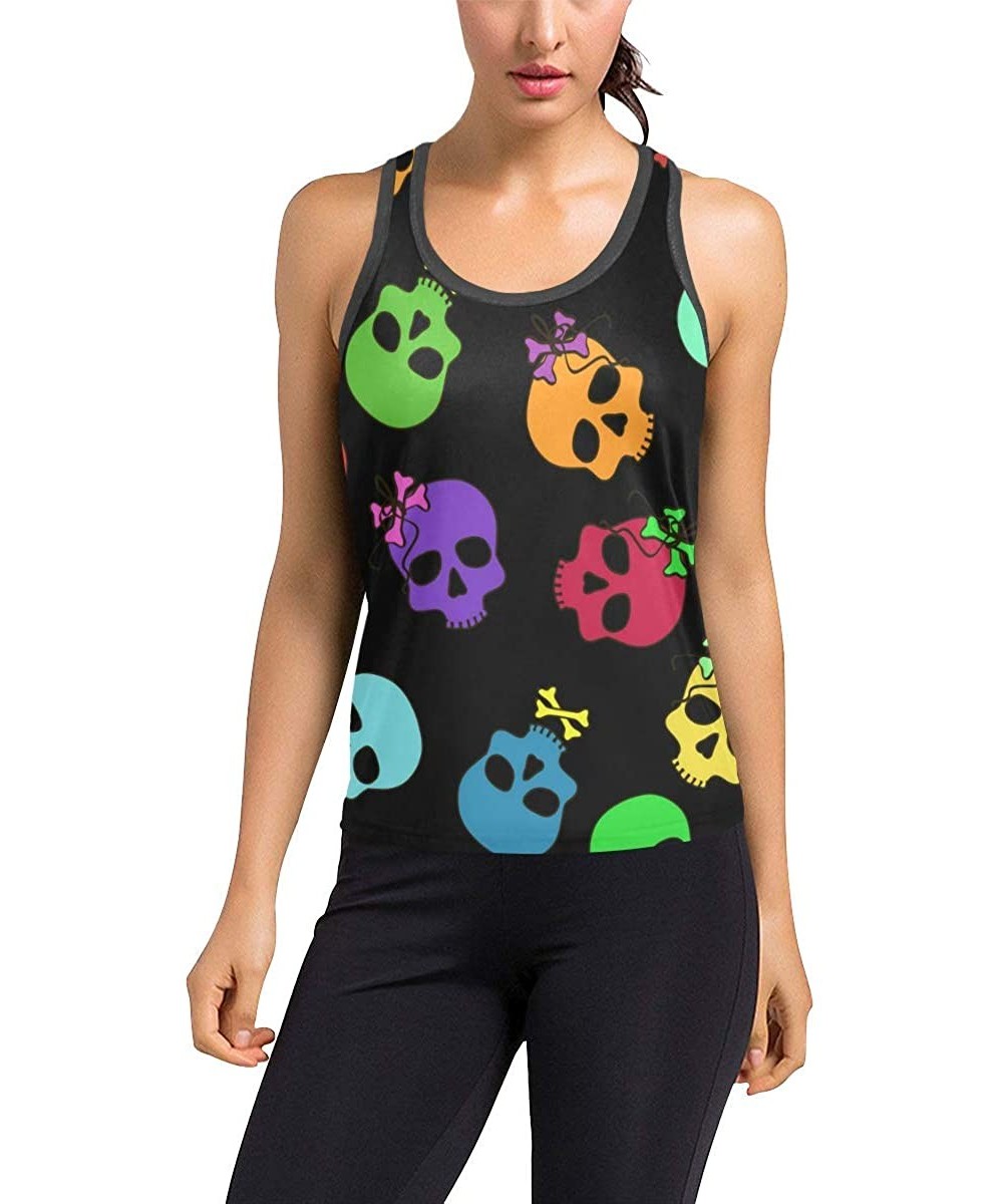 Camisoles & Tanks Women's Racerback Tank Top Special Design Two Black Cats Gym Workout - Funny Cartoon Colorful Skulls - CH18...