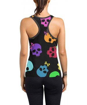 Camisoles & Tanks Women's Racerback Tank Top Special Design Two Black Cats Gym Workout - Funny Cartoon Colorful Skulls - CH18...