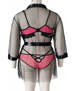 Garters & Garter Belts Women's Lace Lingerie Set See Through Robe and Bra and Thong and Belt 4 Pieces Sleepwear - Hot Pink - ...