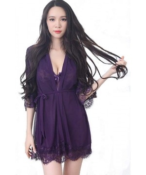 Baby Dolls & Chemises Woman Lingerie Sleepwear Chemise Nightgown Lace Lounge Dress Sexy Lingerie - Dark Purple - C812MYCRWJ5