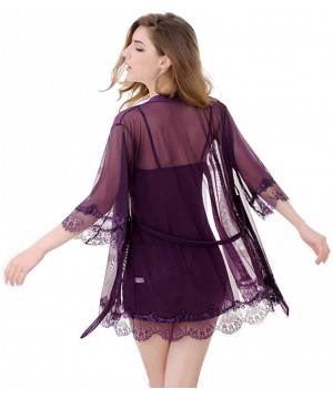 Baby Dolls & Chemises Woman Lingerie Sleepwear Chemise Nightgown Lace Lounge Dress Sexy Lingerie - Dark Purple - C812MYCRWJ5