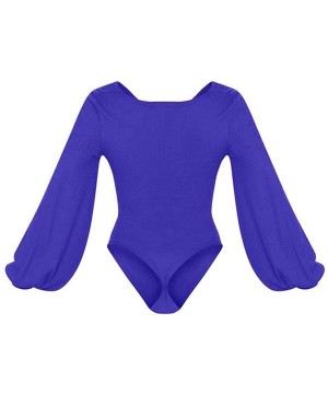 Shapewear Women's V Neck Ruched Cutout Front Puff Sleeve Bodycon Bodysuit Jumpsuit - Sapphire Bue - CC18A86RUQK