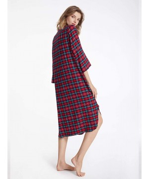 Nightgowns & Sleepshirts Women's Flannel Nightgown Plaid Cotton Sleepshirt Long Nightshirt Sleepwear - Red and Green Plaid - ...