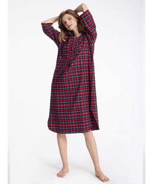 Nightgowns & Sleepshirts Women's Flannel Nightgown Plaid Cotton Sleepshirt Long Nightshirt Sleepwear - Red and Green Plaid - ...