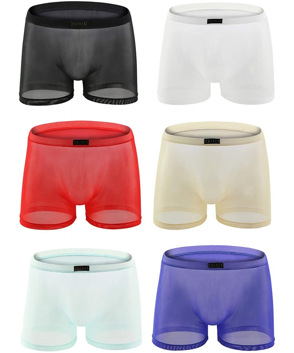 Boxer Briefs Men's Openwork Mesh Boxer Briefs and Breathable Underwear B1686 - 6-pack Mixed Color - CV18TS4YK3Z