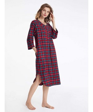 Nightgowns & Sleepshirts Women's Flannel Nightgown Plaid Cotton Sleepshirt Long Nightshirt Sleepwear - Red and Green Plaid - ...