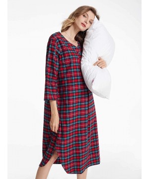 Nightgowns & Sleepshirts Women's Flannel Nightgown Plaid Cotton Sleepshirt Long Nightshirt Sleepwear - Red and Green Plaid - ...