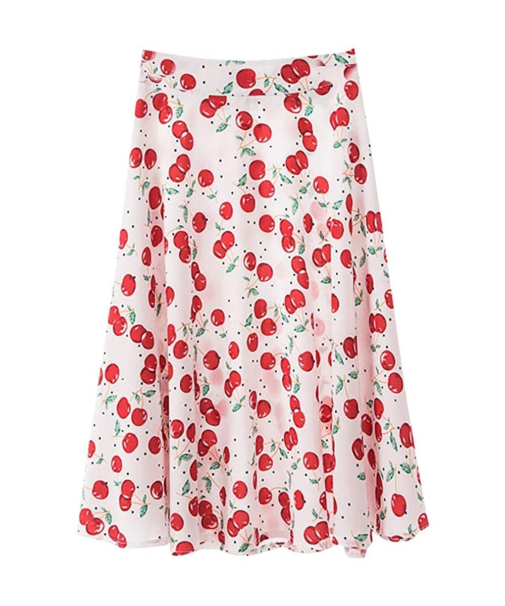 Baby Dolls & Chemises Womens A-Line Skirt Vintage Floral Printed High Waist Stretchy Casual Pleated Midi Skirts - Watermelon ...