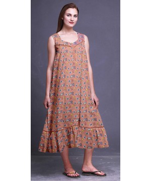 Nightgowns & Sleepshirts Sleeveless Cotton Nightgowns for Women Printed Mid-Calf Length Sleepwear - Dark Peach Orange - CP18T...