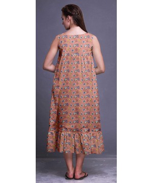 Nightgowns & Sleepshirts Sleeveless Cotton Nightgowns for Women Printed Mid-Calf Length Sleepwear - Dark Peach Orange - CP18T...