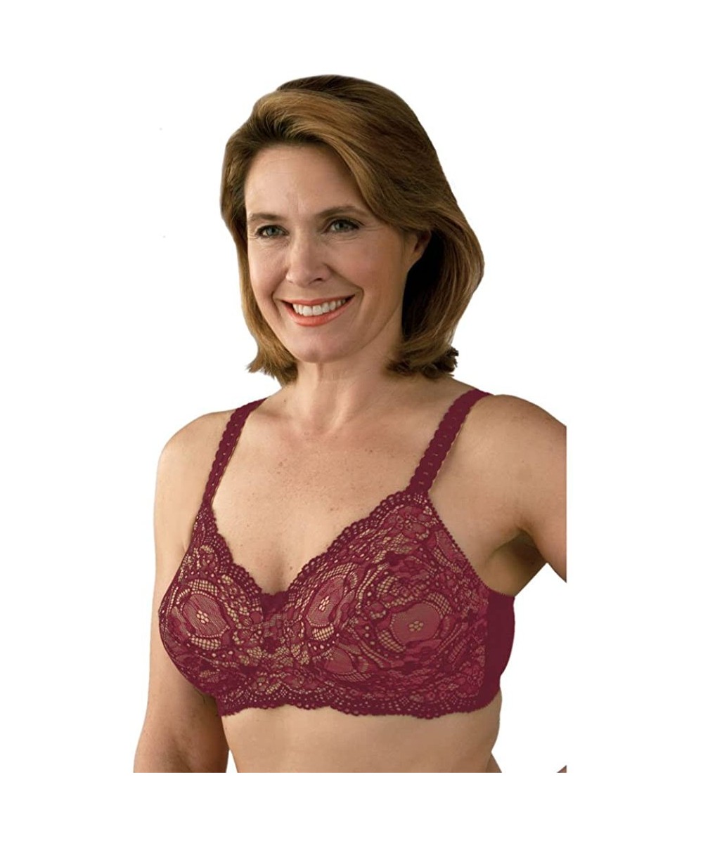 Bras Post Mastectomy Lace All Over Bra - Burgundy/Skin - CV114YX73LF