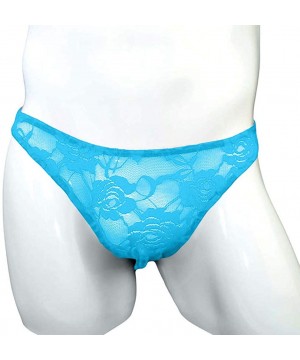 Briefs Men's G-String T-Back Perspective Sexy Full Lace Translucent Solid Lows Waist Underwear Lingerie Triangle Briefs - Sky...