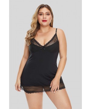 Robes Women's Plus Size Lace Babydoll Chemise Lingerie Dress Sleepwear - Black 31231 - CJ1976Y3MQ5