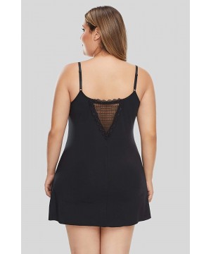 Robes Women's Plus Size Lace Babydoll Chemise Lingerie Dress Sleepwear - Black 31231 - CJ1976Y3MQ5