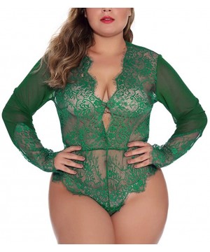 Bustiers & Corsets Women Large Size Deep V Teddy Lingerie Lingerie Long Sleeves Underwear Lace Pajamas One-Piece Garment - Gr...