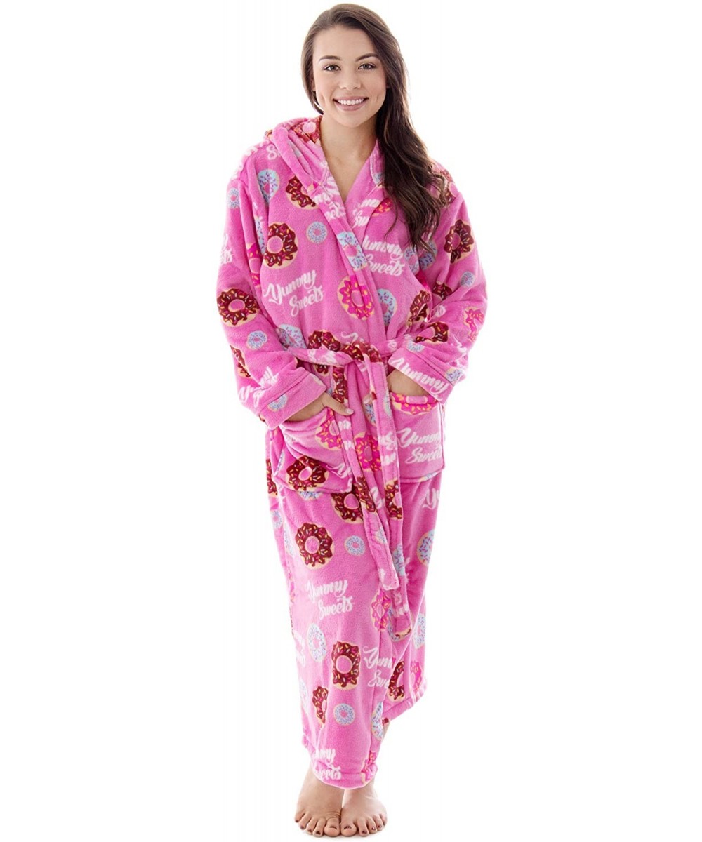 Robes Womens Winter Soft Plush Long Sleeve Hooded Bath Lounge Robe - Long_pink Robe Donuts - CV18HSKKYU8