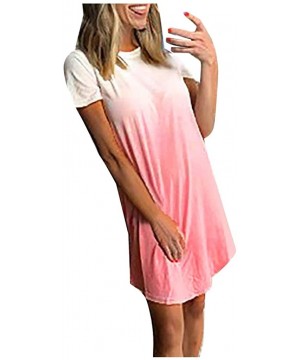 Nightgowns & Sleepshirts Women Tie Dye Pajamas Short Sleeve Sleepwear Shirt Dress Casual Nightgown - Pink - C8199S0727H