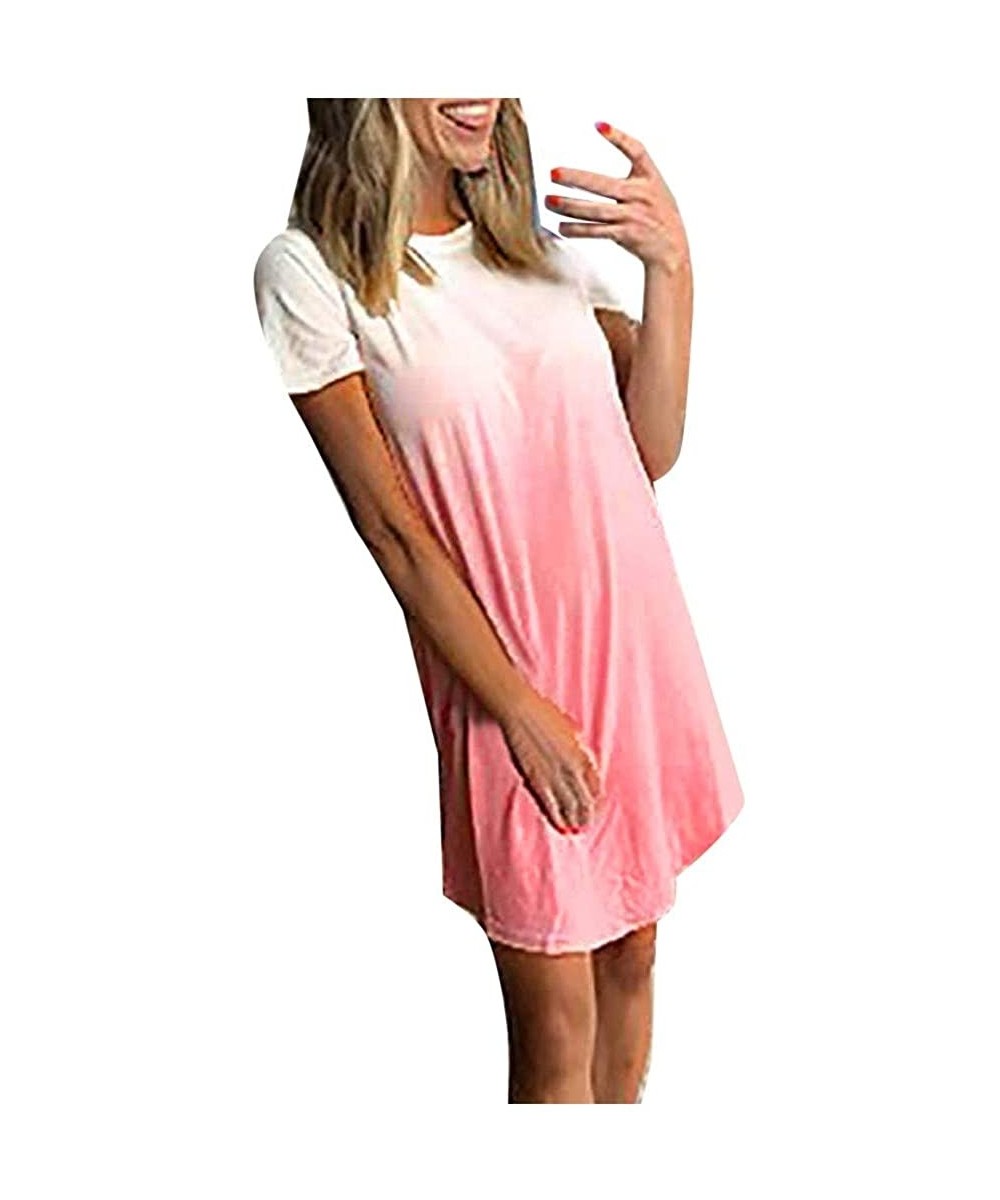 Nightgowns & Sleepshirts Women Tie Dye Pajamas Short Sleeve Sleepwear Shirt Dress Casual Nightgown - Pink - C8199S0727H