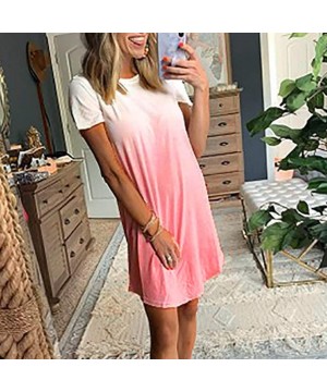 Nightgowns & Sleepshirts Women Tie Dye Pajamas Short Sleeve Sleepwear Shirt Dress Casual Nightgown - Pink - C8199S0727H