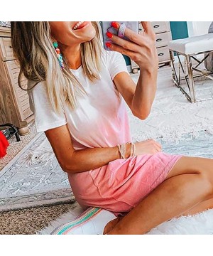 Nightgowns & Sleepshirts Women Tie Dye Pajamas Short Sleeve Sleepwear Shirt Dress Casual Nightgown - Pink - C8199S0727H