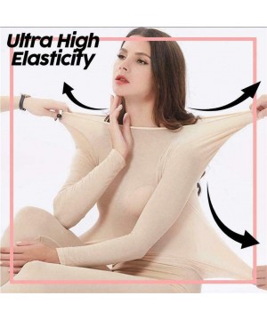 Thermal Underwear Women's Ultra Soft Thermal Underwear Long Set Base Layer Warm Winter Top & Bottom Seamless Inner Wear - Bei...