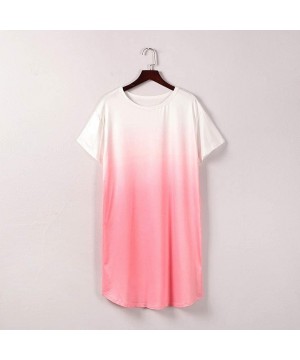 Nightgowns & Sleepshirts Women Tie Dye Pajamas Short Sleeve Sleepwear Shirt Dress Casual Nightgown - Pink - C8199S0727H