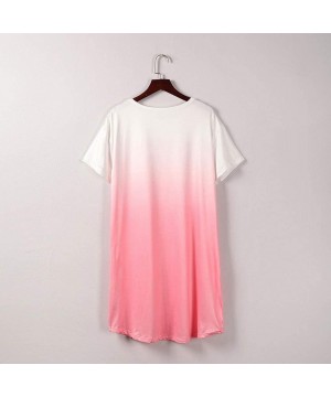 Nightgowns & Sleepshirts Women Tie Dye Pajamas Short Sleeve Sleepwear Shirt Dress Casual Nightgown - Pink - C8199S0727H