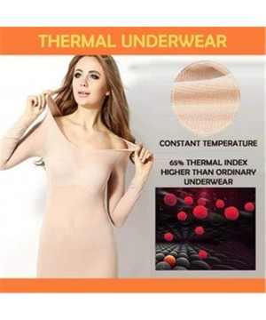 Thermal Underwear Women's Ultra Soft Thermal Underwear Long Set Base Layer Warm Winter Top & Bottom Seamless Inner Wear - Bei...