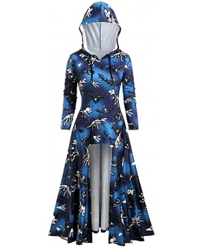 Tops Womens Fashion Hooded Blouse Plus Size Tops Vintage Cloak High Low Dress - Blue a - CT18ZTIHE4L