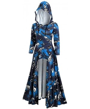 Tops Womens Fashion Hooded Blouse Plus Size Tops Vintage Cloak High Low Dress - Blue a - CT18ZTIHE4L