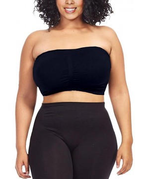 Bras Women's Plus Size Seamless Padded Bandeau Tube Top Bra (S/M-7X/8X) - Navy - C0188HGN3SK