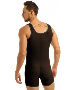 Undershirts Men's See Through Mesh Deep U-Neck Tights Lingerie Bodysuit Leotard Underwear - Black - CX19DC42UQ3