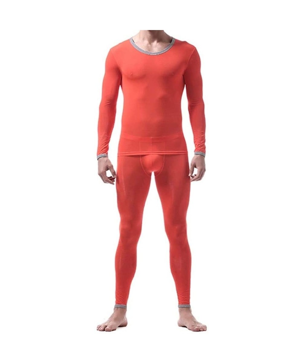 Thermal Underwear Sexy Male Long Johns Men's Thermal Underwear Sleepwear Ice Silk Lounge Tight Translucent Long Sleeve Unders...