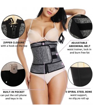 Shapewear Abdominal Belt High Compression Zipper Neoprene Waist Trainer Cincher Corset Body Fajas Sweat - Grey - CA18STI9T6U