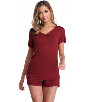 Sets Women's Summer Pajama Sets V-Neck Soft Shorts Pjs Set Sleepwear with Pockets - Dark Red-style B - CK18QSM0QL7