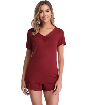 Sets Women's Summer Pajama Sets V-Neck Soft Shorts Pjs Set Sleepwear with Pockets - Dark Red-style B - CK18QSM0QL7