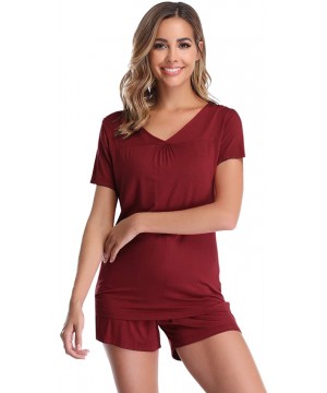 Sets Women's Summer Pajama Sets V-Neck Soft Shorts Pjs Set Sleepwear with Pockets - Dark Red-style B - CK18QSM0QL7