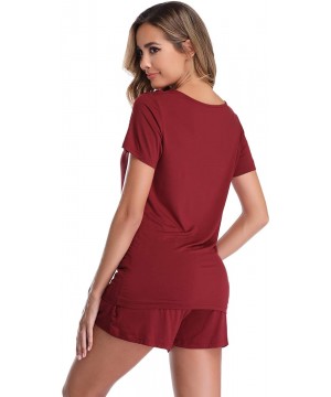 Sets Women's Summer Pajama Sets V-Neck Soft Shorts Pjs Set Sleepwear with Pockets - Dark Red-style B - CK18QSM0QL7