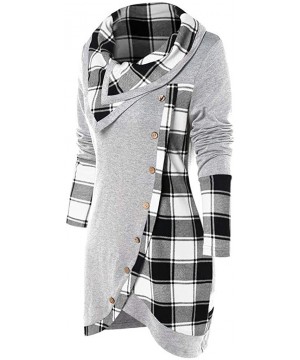 Baby Dolls & Chemises Womens Layered Cowl Neck Tunic Dress Plaid Button up Blouse Pullover Sweatshirt Tops - Gray - CB194SNWWKM