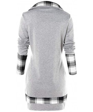 Baby Dolls & Chemises Womens Layered Cowl Neck Tunic Dress Plaid Button up Blouse Pullover Sweatshirt Tops - Gray - CB194SNWWKM