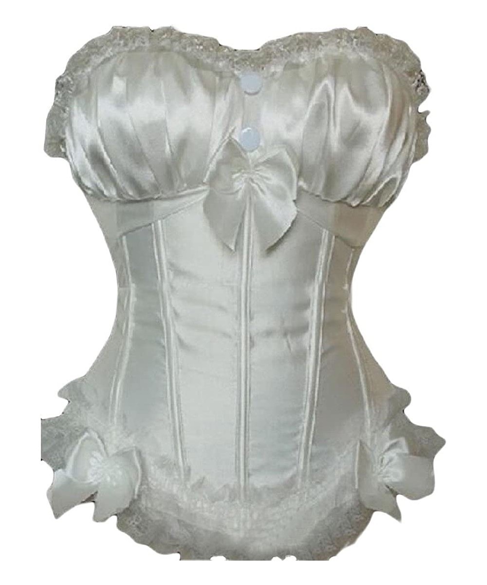 Bustiers & Corsets Womens Long Torso Boned Lace Trim Overbust Corset Bustier - White - C1189TOZZOZ