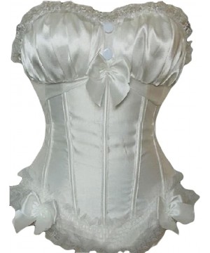 Bustiers & Corsets Womens Long Torso Boned Lace Trim Overbust Corset Bustier - White - C1189TOZZOZ