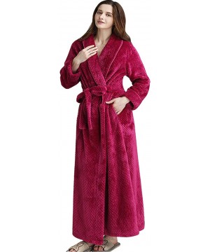 Robes Extended Flannel Warm Coral Plaid Bathrobe Pajamas - Rose Red-women - CF1932CANSD