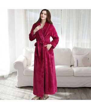 Robes Extended Flannel Warm Coral Plaid Bathrobe Pajamas - Rose Red-women - CF1932CANSD