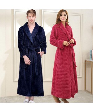 Robes Extended Flannel Warm Coral Plaid Bathrobe Pajamas - Rose Red-women - CF1932CANSD