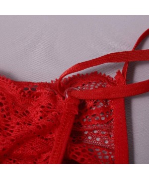 Accessories Women Sexy Lace Lingerie Set Bralette Bra Garter & G-String Set Babydoll Outfits - Red - CN1973DHTAY