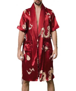 Robes Men's Fashion Summer Luxurious Long-Sleeve Kimono Soft Satin Robe with Shorts Nightgown Pajamas Printed Bathrobes - 3 -...