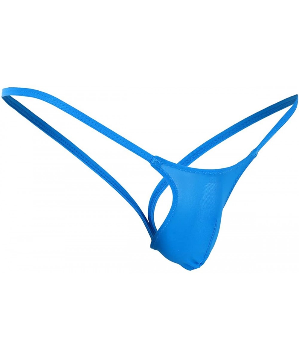 G-Strings & Thongs Men's Low Rise Sexy T-Back Jockstrap Open Back G-Strings Bikini Thongs Underwear - Blue - C818SCZH067