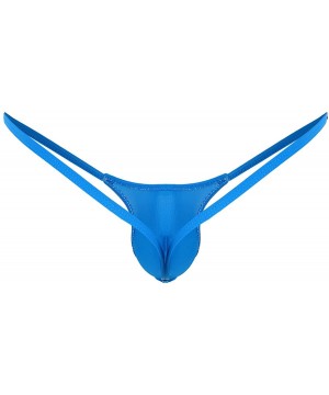 G-Strings & Thongs Men's Low Rise Sexy T-Back Jockstrap Open Back G-Strings Bikini Thongs Underwear - Blue - C818SCZH067